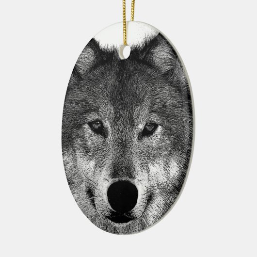 Zwart-witwerk met Wolf Keramisch Ornament (Links)