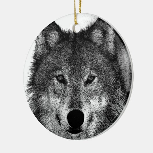 Zwart-witwerk met Wolf Keramisch Ornament (Links)