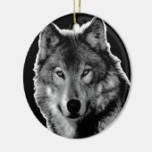 Zwart-witwerk met Wolf Keramisch Ornament (Links)