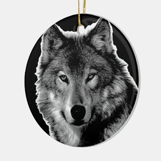 Zwart-witwerk met Wolf Keramisch Ornament (Links)