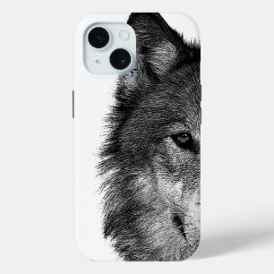 Zwart-witwerk met wolf oog iPhone 15 case