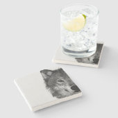 Zwart-witwerk met wolf oog stenen onderzetter (Zijkant)