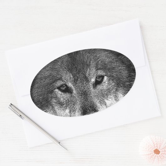 Zwart-witwerk met Wolf Ovale Sticker (Envelop)