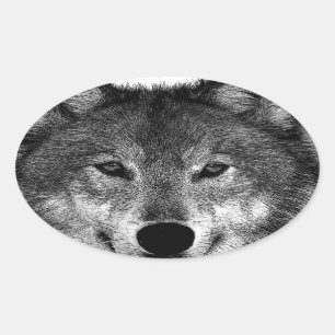 Zwart-witwerk met Wolf Ovale Sticker