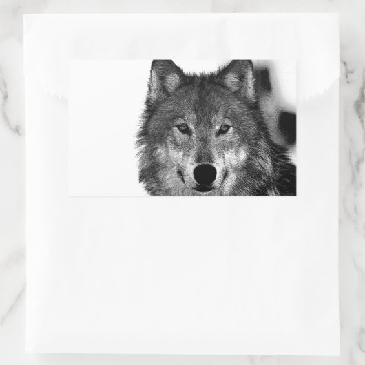 Zwart-witwerk met Wolf Rechthoekige Sticker (Tas)