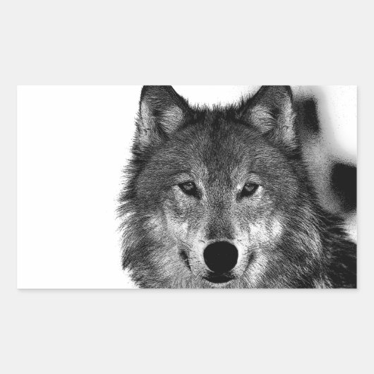 Zwart-witwerk met Wolf Rechthoekige Sticker (Voorkant)