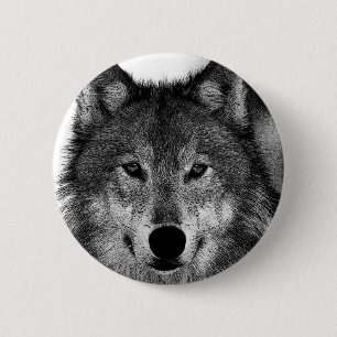 Zwart-witwerk met Wolf Ronde Button 5,7 Cm