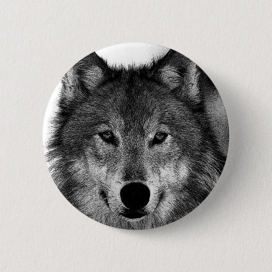 Zwart-witwerk met Wolf Ronde Button 5,7 Cm (Voorkant)