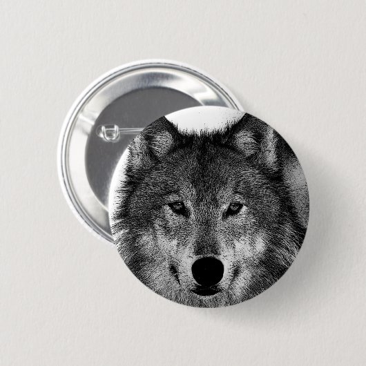 Zwart-witwerk met Wolf Ronde Button 5,7 Cm (Voorkant /achterkant)