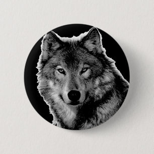 Zwart-witwerk met Wolf Ronde Button 5,7 Cm