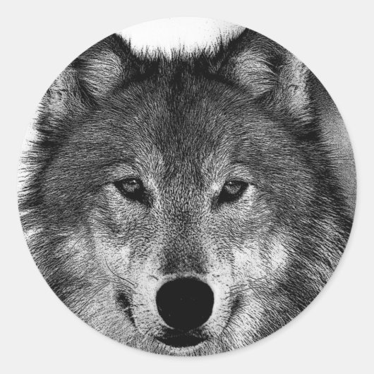 Zwart-witwerk met Wolf Ronde Sticker (Voorkant)