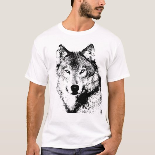 Zwart-witwerk met Wolf T-shirt (Voorkant)