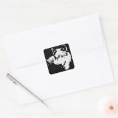 Zwart-witwerk met Wolf Vierkante Sticker (Envelop)