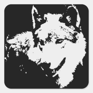 Zwart-witwerk met Wolf Vierkante Sticker