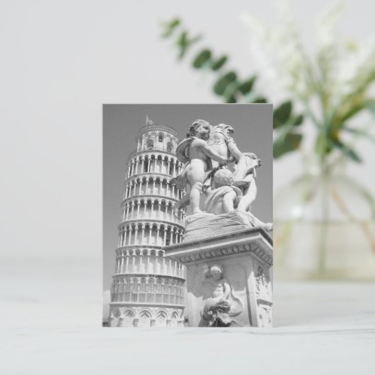 Zwart-witwertoren van Pisa Italië Briefkaart (Staand voorkant)