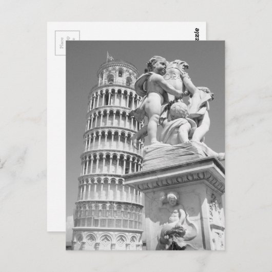 Zwart-witwertoren van Pisa Italië Briefkaart (Voorkant / Achterkant)