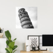 Zwart-witwertoren van Pisa Italië Poster (Thuiskantoor)