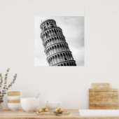 Zwart-witwertoren van Pisa Italië Poster (Keuken)