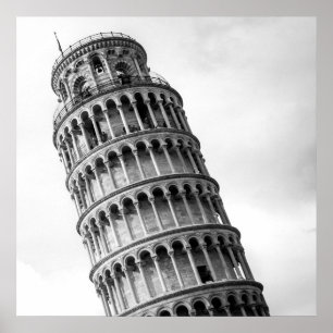 Zwart-witwertoren van Pisa Italië Poster