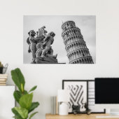 Zwart-witwertoren van Pisa Italië Poster (Thuiskantoor)