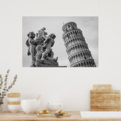 Zwart-witwertoren van Pisa Italië Poster (Keuken)