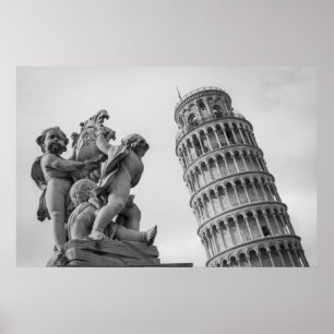 Zwart-witwertoren van Pisa Italië Poster