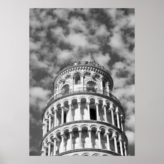 Zwart-witwertoren van Pisa Italië Poster (Voorkant)