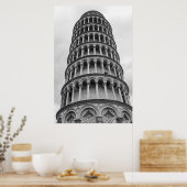 Zwart-witwertoren van Pisa Italië Poster (Keuken)