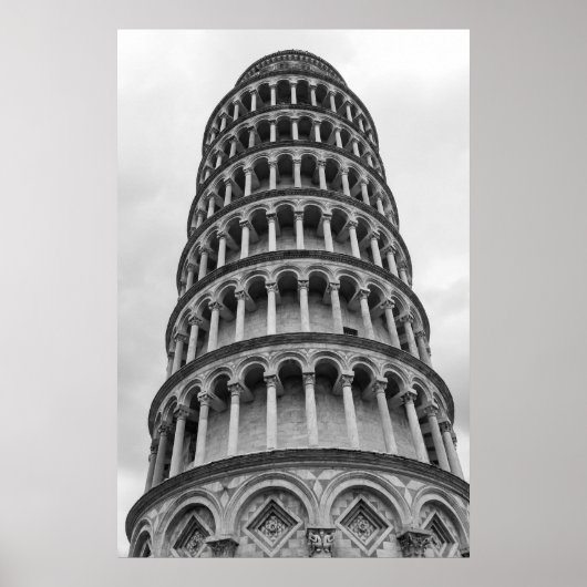 Zwart-witwertoren van Pisa Italië Poster (Voorkant)