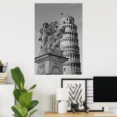 Zwart-witwertoren van Pisa Italië Poster (Thuiskantoor)