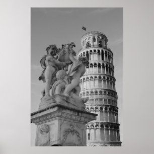 Zwart-witwertoren van Pisa Italië Poster