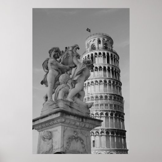 Zwart-witwertoren van Pisa Italië Poster (Voorkant)