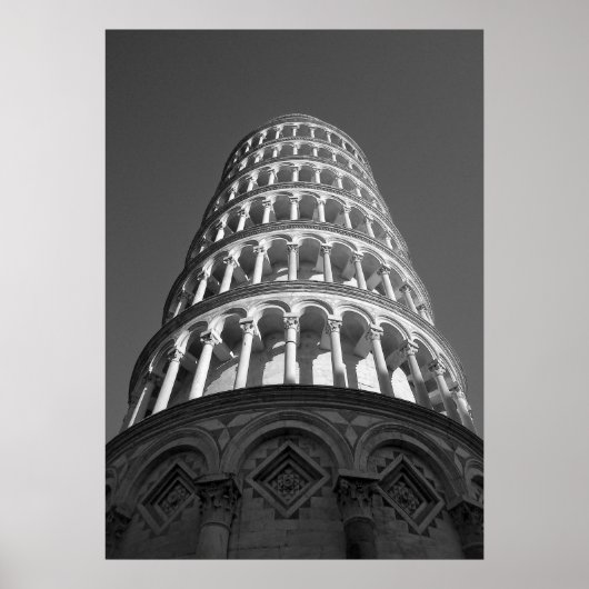 Zwart-witwertoren van Pisa Italië Poster (Voorkant)