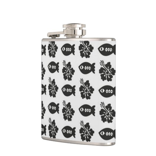 Zwart-witwikvis en bloempatroon heupfles (Links)