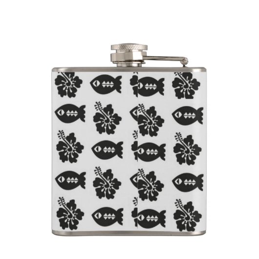 Zwart-witwikvis en bloempatroon heupfles (Achterkant)