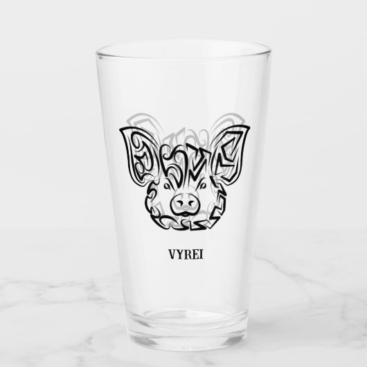 Zwart-witworstvarken Glas (Voorkant)