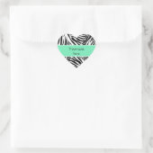 Zwart-witzebra Afdrukken en Seafoam Mint Green Hart Sticker (Tas)