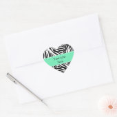 Zwart-witzebra Afdrukken en Seafoam Mint Green Hart Sticker (Envelop)