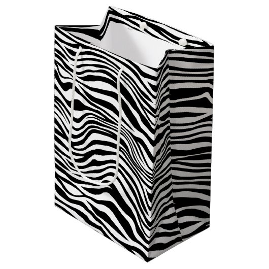 Zwart-witzebra afdrukken medium cadeauzakje (Voorkant Gekanteld)