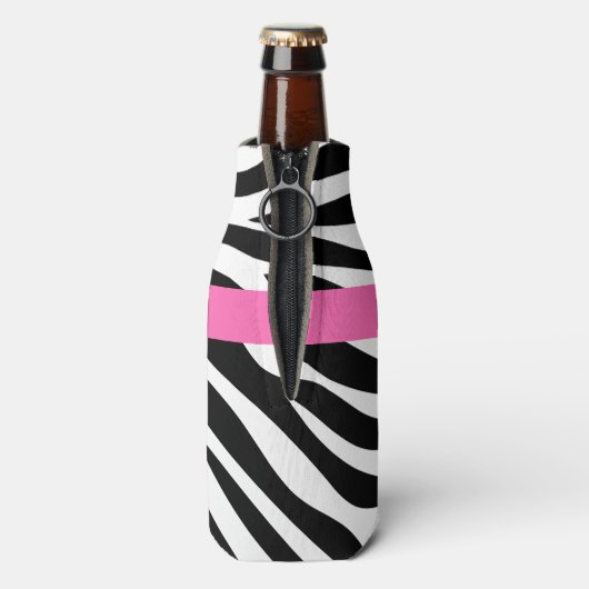 Zwart-witzebra afdrukken met hot-roze flesjeskoeler (Fles Achterkant)