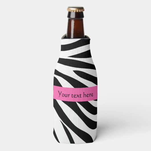 Zwart-witzebra afdrukken met hot-roze flesjeskoeler (Fles Voorkant)
