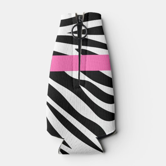 Zwart-witzebra afdrukken met hot-roze flesjeskoeler (Achterkant)
