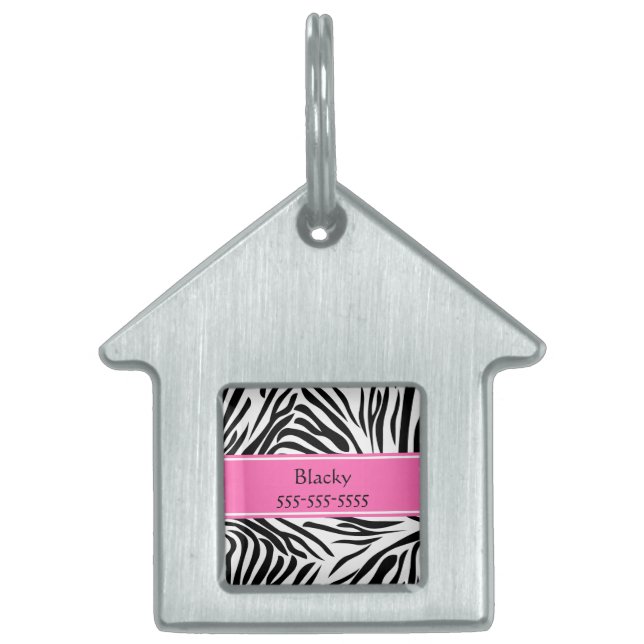 Zwart-witzebra afdrukken met hot-roze huisdieren naamplaatje (Voorkant)