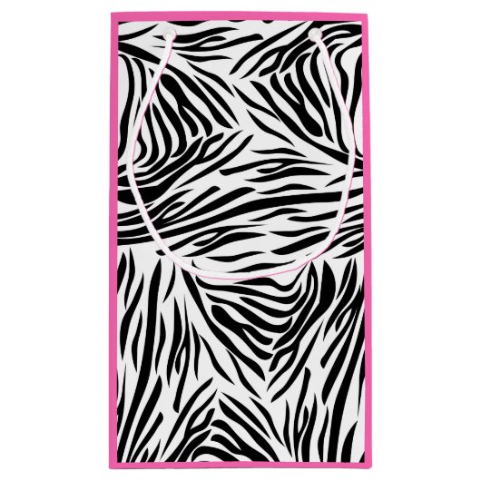 Zwart-witzebra afdrukken met warmroze verjaardag klein cadeauzakje (Achterkant)