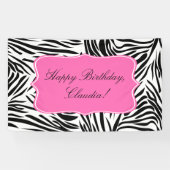 Zwart-witzebra afdrukken met warmroze verjaardag spandoek (Horizontaal)