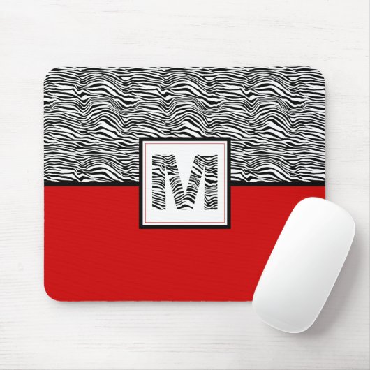 Zwart-witzebra Afdrukmonogram | Rood Muismat (Met muis)