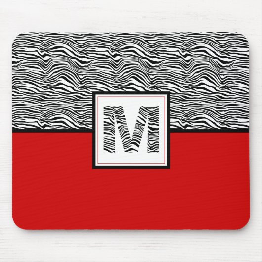 Zwart-witzebra Afdrukmonogram | Rood Muismat (Voorkant)