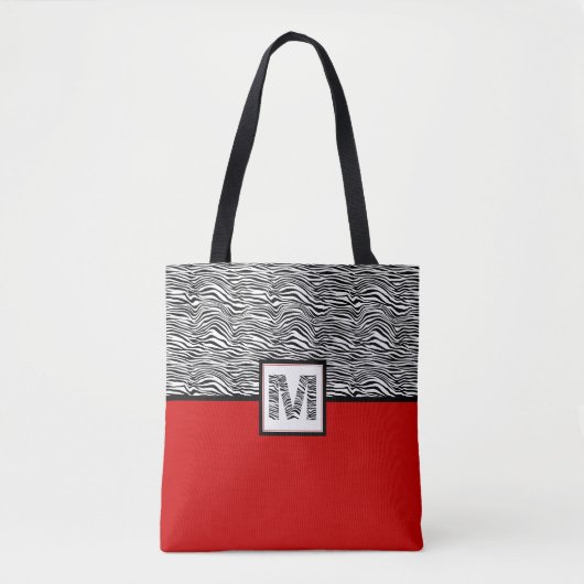 Zwart-witzebra Afdrukmonogram | Rood Tote Bag (Voorkant)