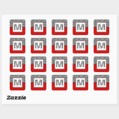 Zwart-witzebra Afdrukmonogram | Rood Vierkante Sticker (Vel)