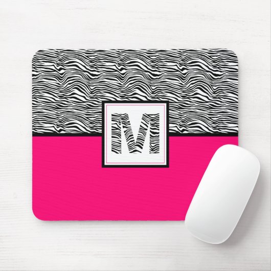 Zwart-witzebra Afdrukmonogram | Roze warme roze Muismat (Met muis)